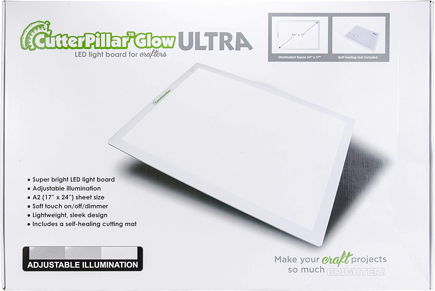CutterPillar Glow ULTRA Light Board with Self Healing Cutting Mat (Optional  Tote) - Petting Fabric